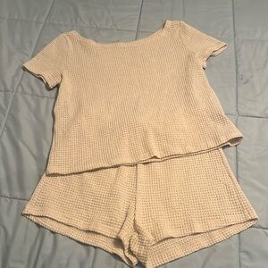 Matching short set, Size Large. Cream waffle print. Never worn